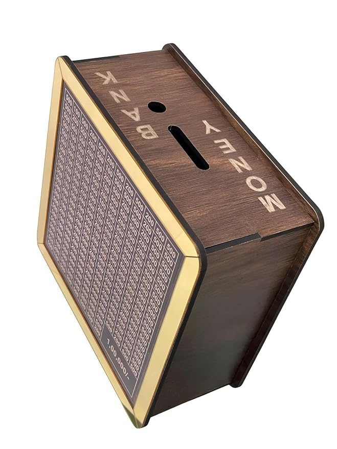Wooden Money Bank with Lock - 1 Lakh Saving Box with Numbers