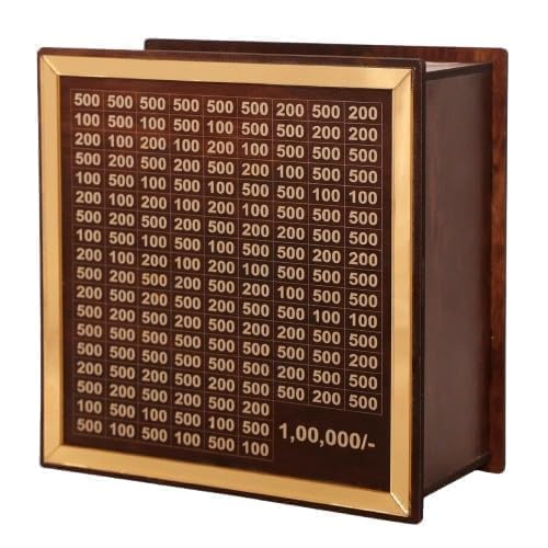 Wooden Money Bank with Lock - 1 Lakh Saving Box with Numbers