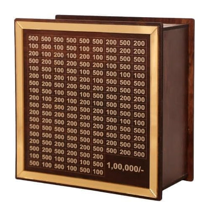 Wooden Money Bank with Lock - 1 Lakh Saving Box with Numbers
